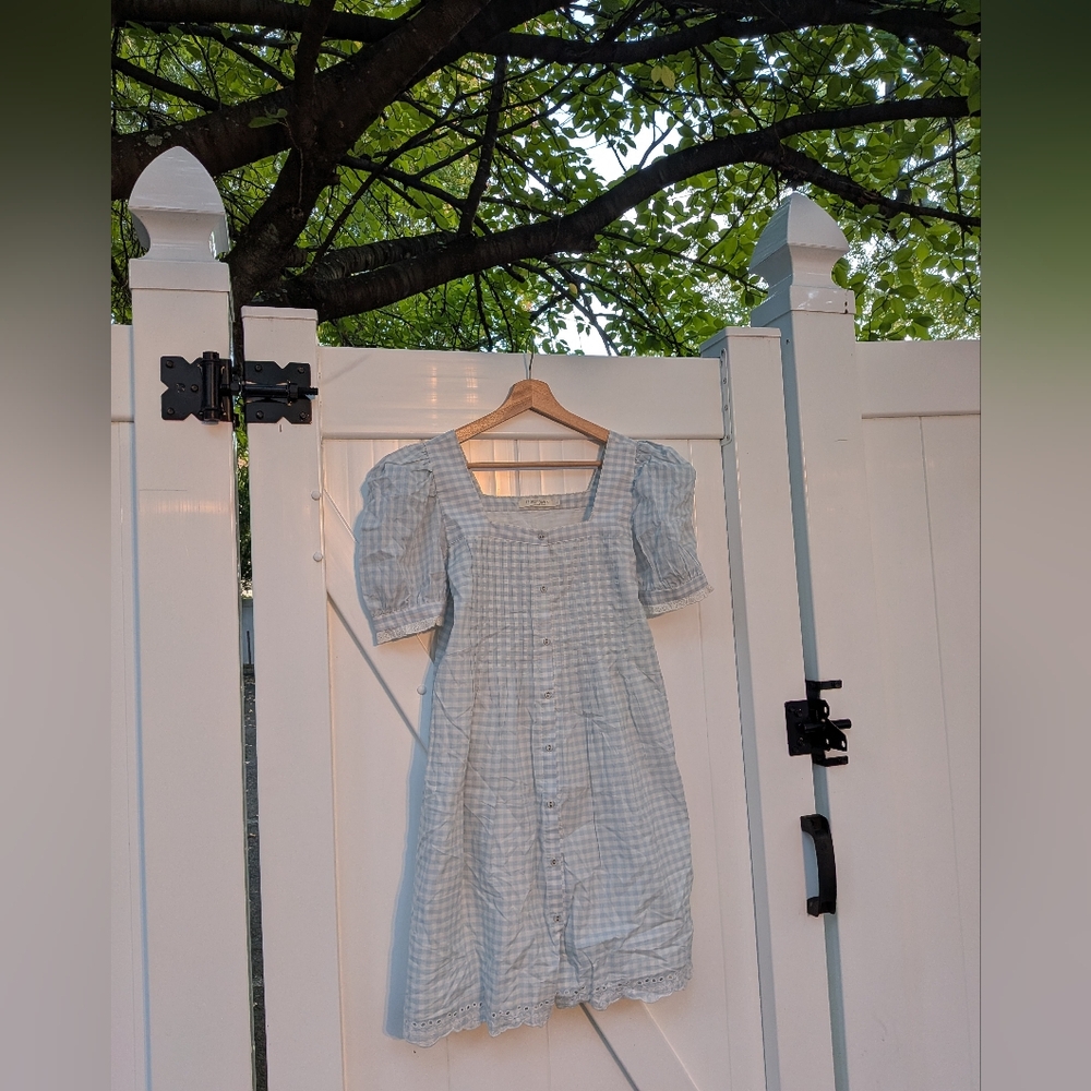 Christy Dawn Light Blue and White Checkered Blouse Dress, S